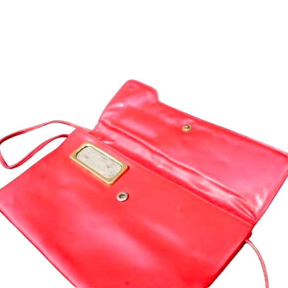 VTG 80s Red Convertible Shoulder Hand Bag Clutch Purse Built-in Compact Mirror - Picture 3 of 16